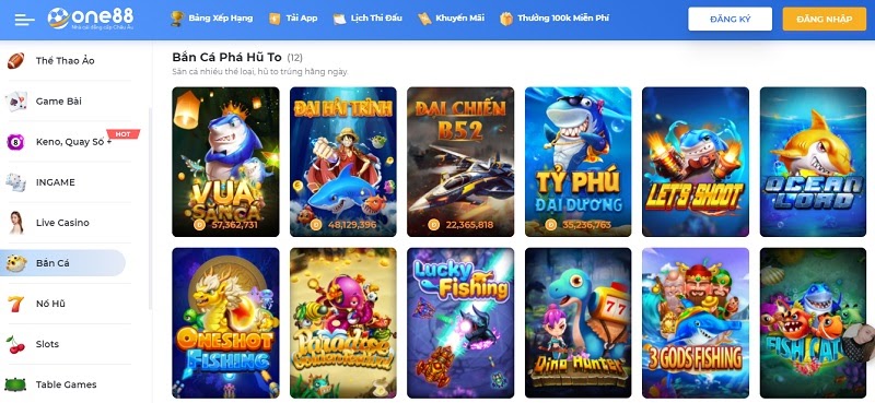 Các tựa game tại sân chơi bắn cá one88